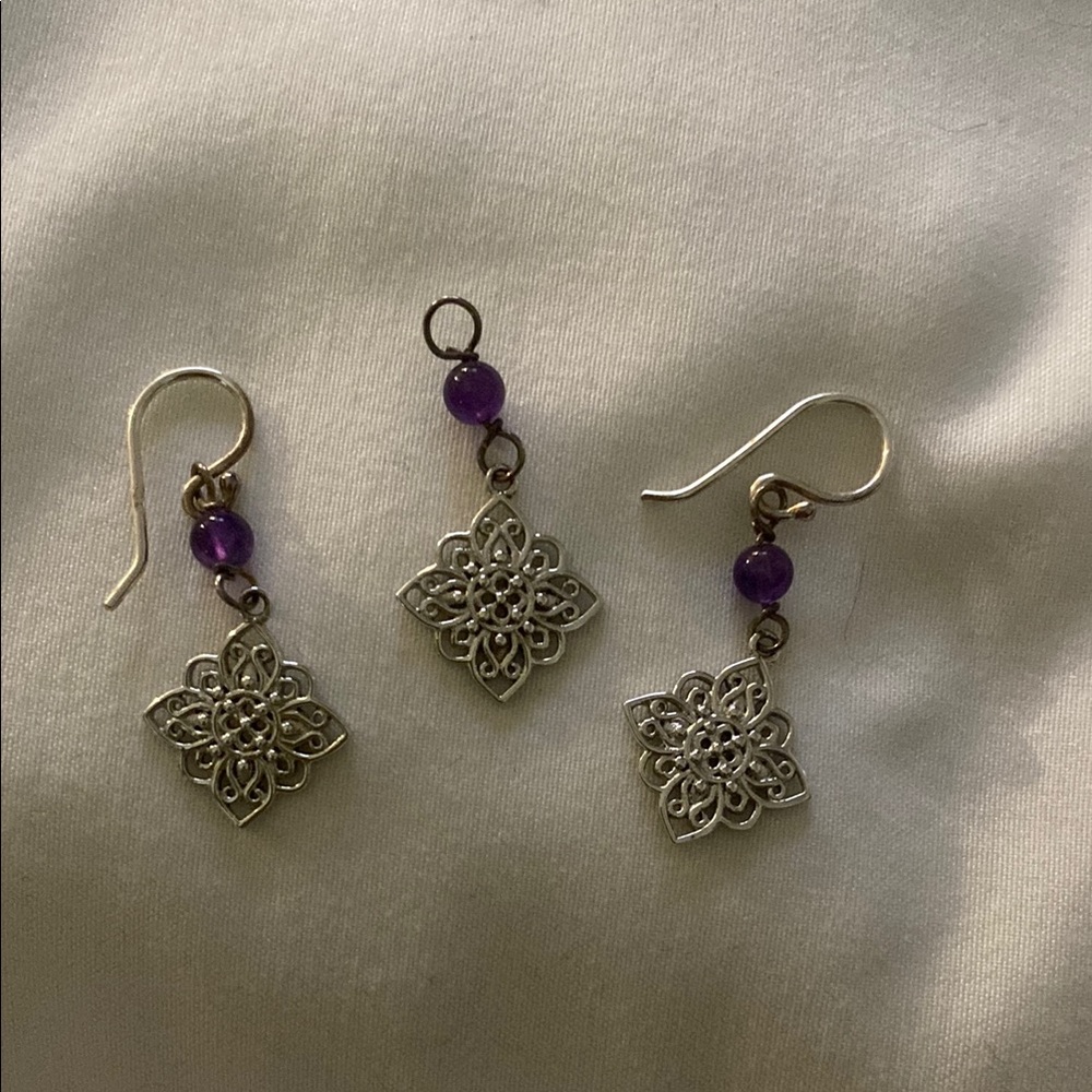 Elegant Silver and Purple Earrings & Pendant